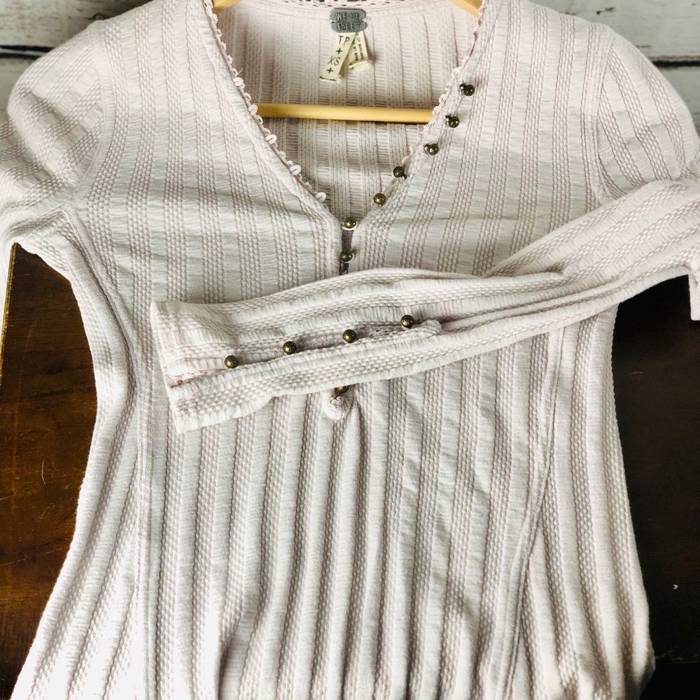 Free People Fitted Ribbed Ballet Pink Henley - Picture 10 of 16